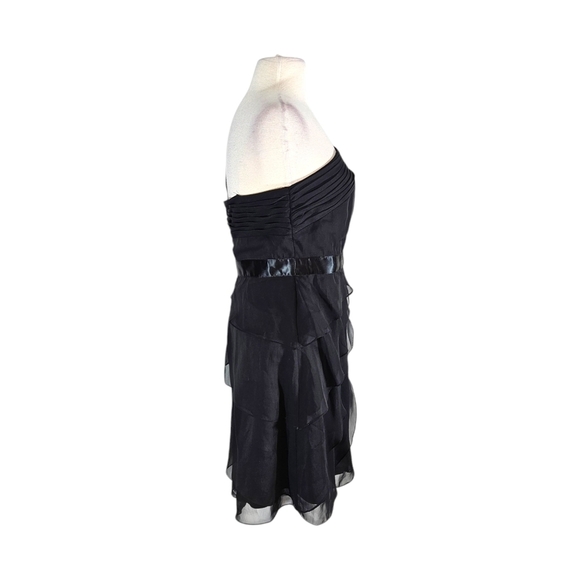 Adrianna Papell Flutter Chiffon Tiered Black One Shoulder Cocktail Dress - Picture 3 of 10